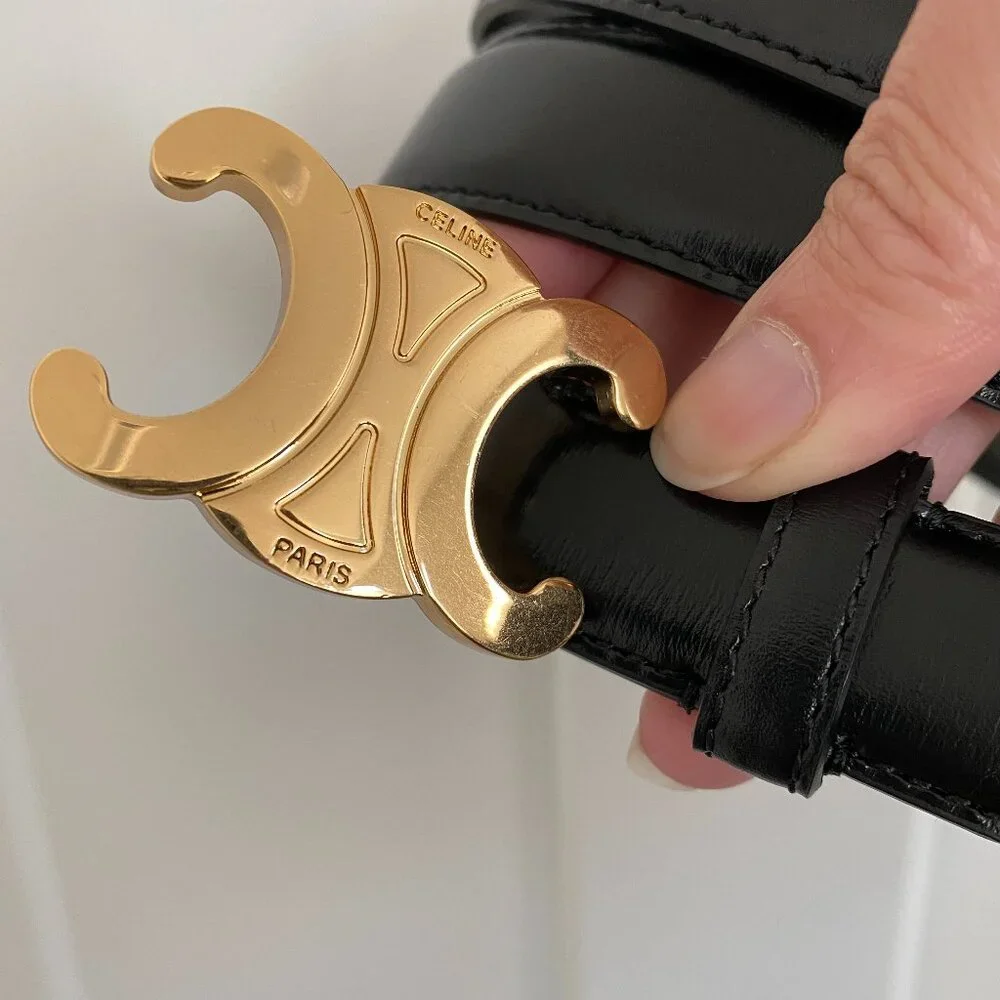 Celine Triomphe Belt in Black Taurillon Leather